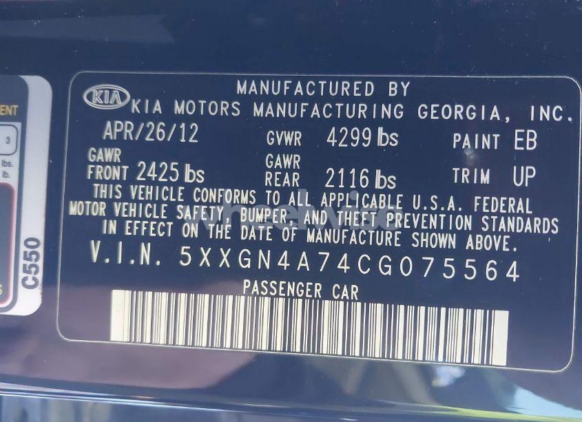 Photo 9 of 2012 Kia Optima EX (VIN 5XXGN4A74CG075564)