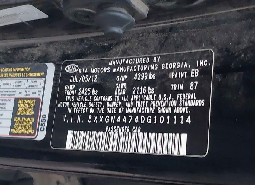 Photo 9 of 2013 Kia Optima EX (VIN 5XXGN4A74DG101114)