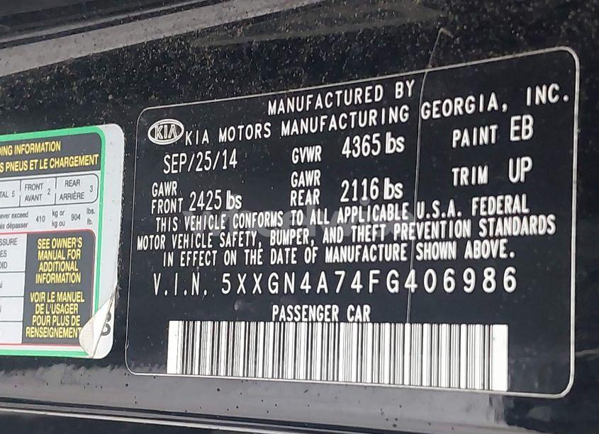 Photo 9 of 2015 Kia Optima EX (VIN 5XXGN4A74FG406986)