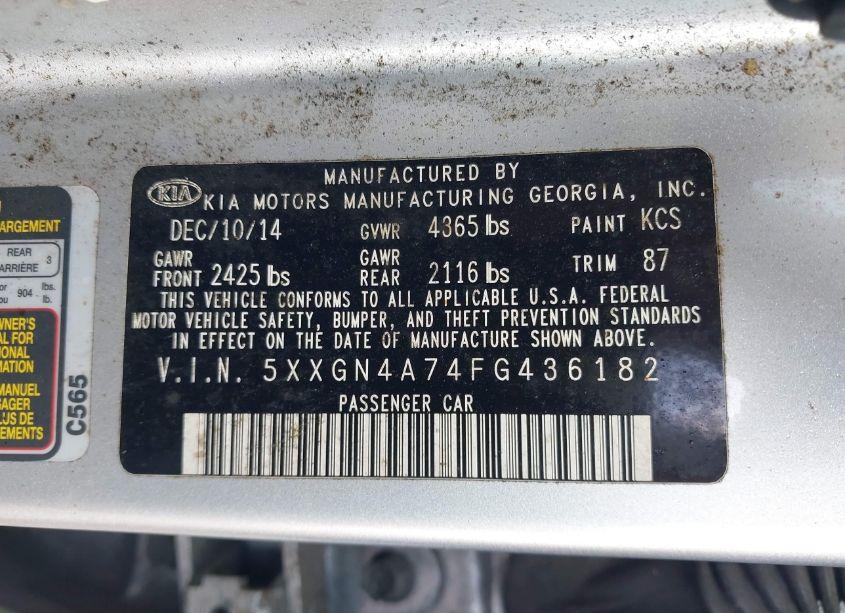 Photo 9 of 2015 Kia Optima EX (VIN 5XXGN4A74FG436182)