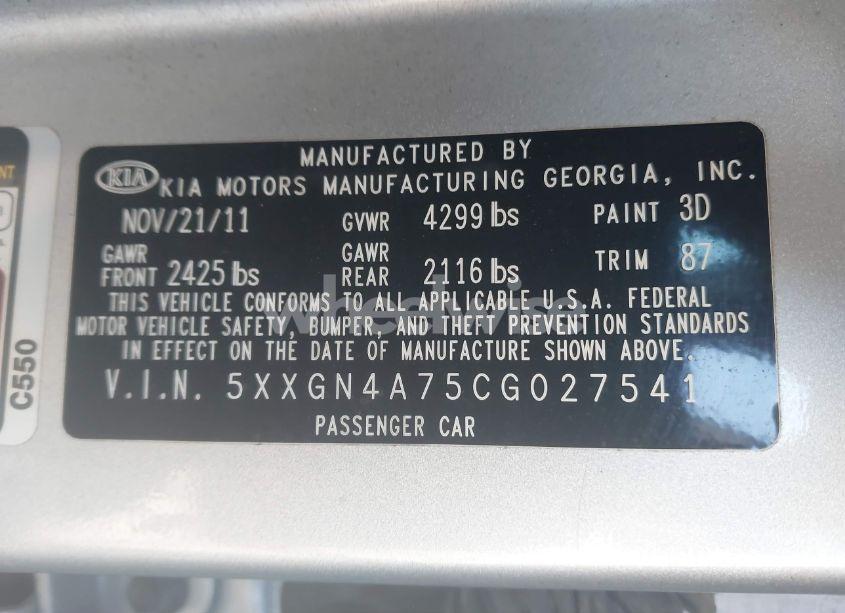 Photo 9 of 2012 Kia Optima EX (VIN 5XXGN4A75CG027541)