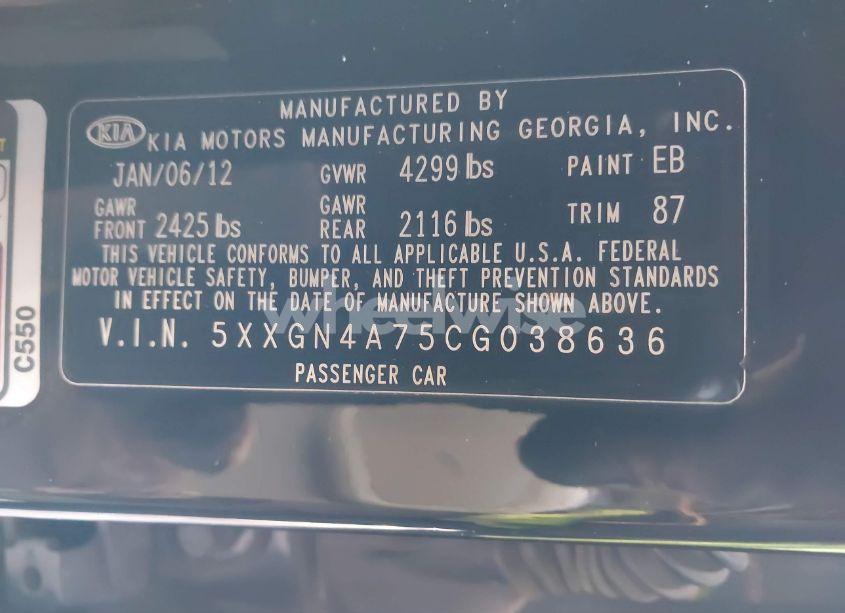 Photo 9 of 2012 Kia Optima EX (VIN 5XXGN4A75CG038636)