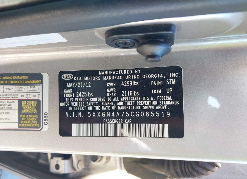 Photo 9 of 2012 Kia Optima EX (VIN 5XXGN4A75CG085519)