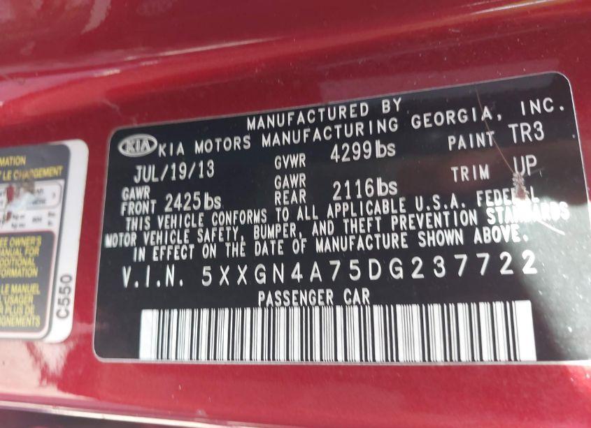 Photo 9 of 2013 Kia Optima EX (VIN 5XXGN4A75DG237722)