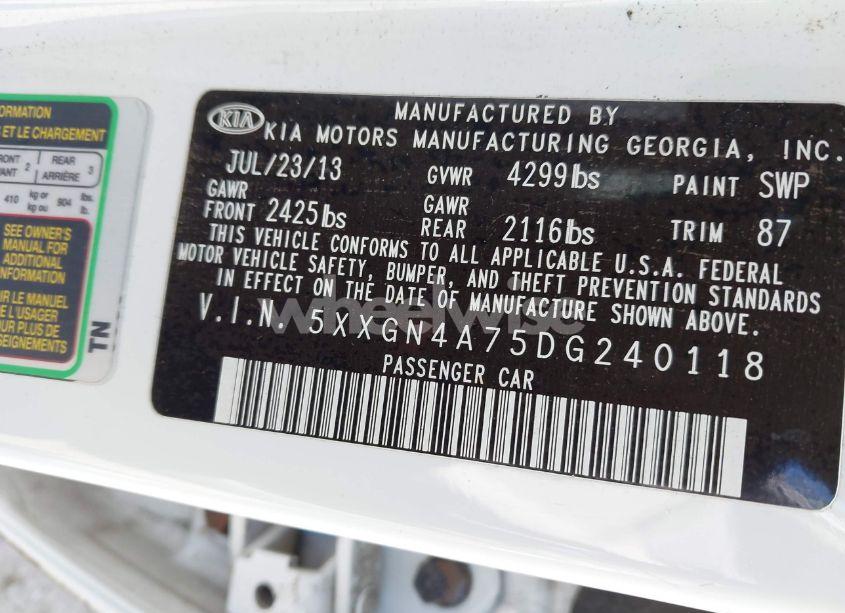 Photo 9 of 2013 Kia Optima EX (VIN 5XXGN4A75DG240118)