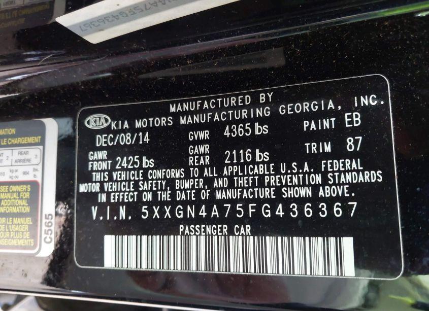 Photo 9 of 2015 Kia Optima EX (VIN 5XXGN4A75FG436367)