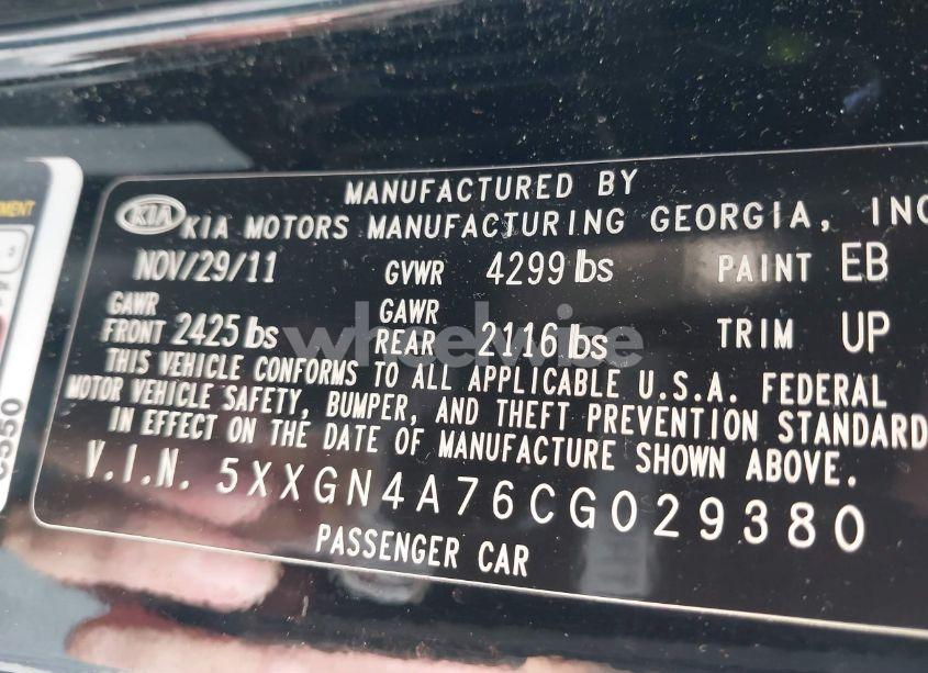 Photo 9 of 2012 Kia Optima EX (VIN 5XXGN4A76CG029380)