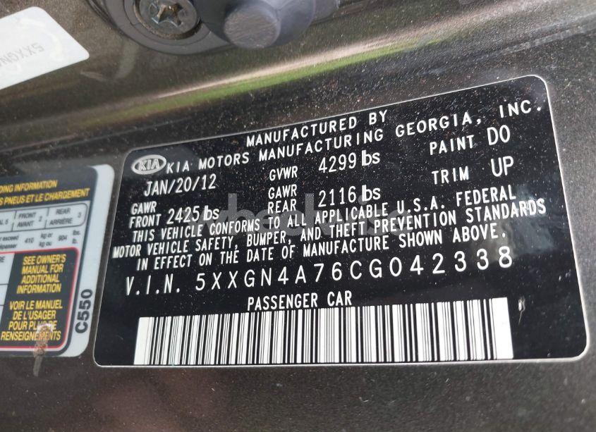 Photo 9 of 2012 Kia Optima EX (VIN 5XXGN4A76CG042338)