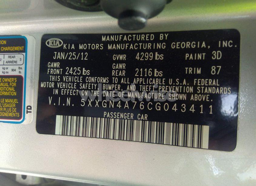 Photo 9 of 2012 Kia Optima EX (VIN 5XXGN4A76CG043411)