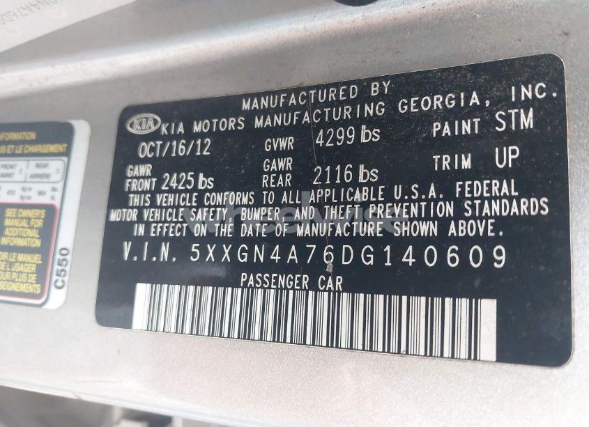 Photo 9 of 2013 Kia Optima EX (VIN 5XXGN4A76DG140609)