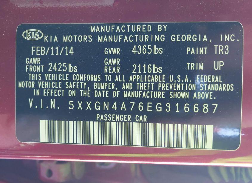 Photo 9 of 2014 Kia Optima EX (VIN 5XXGN4A76EG316687)