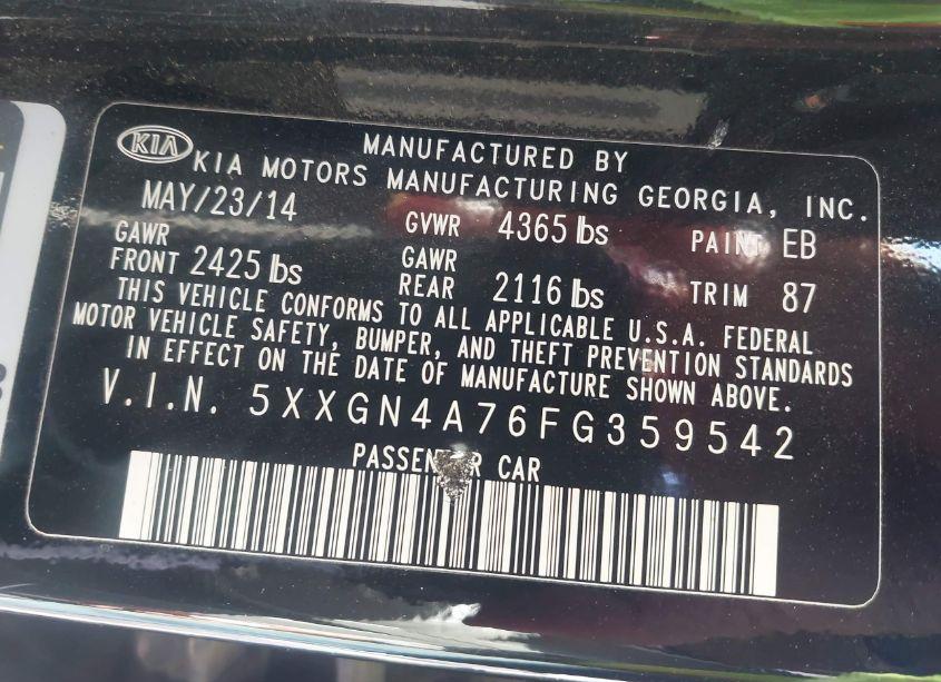 Photo 9 of 2015 Kia Optima EX (VIN 5XXGN4A76FG359542)