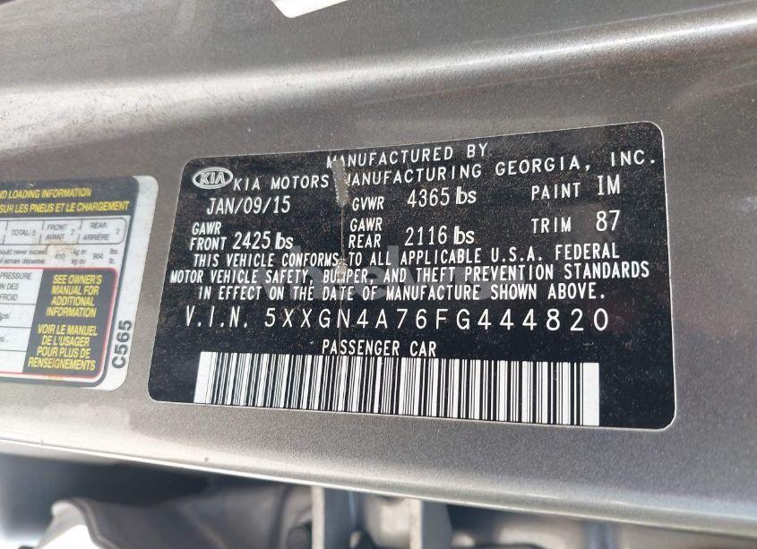 Photo 9 of 2015 Kia Optima EX (VIN 5XXGN4A76FG444820)