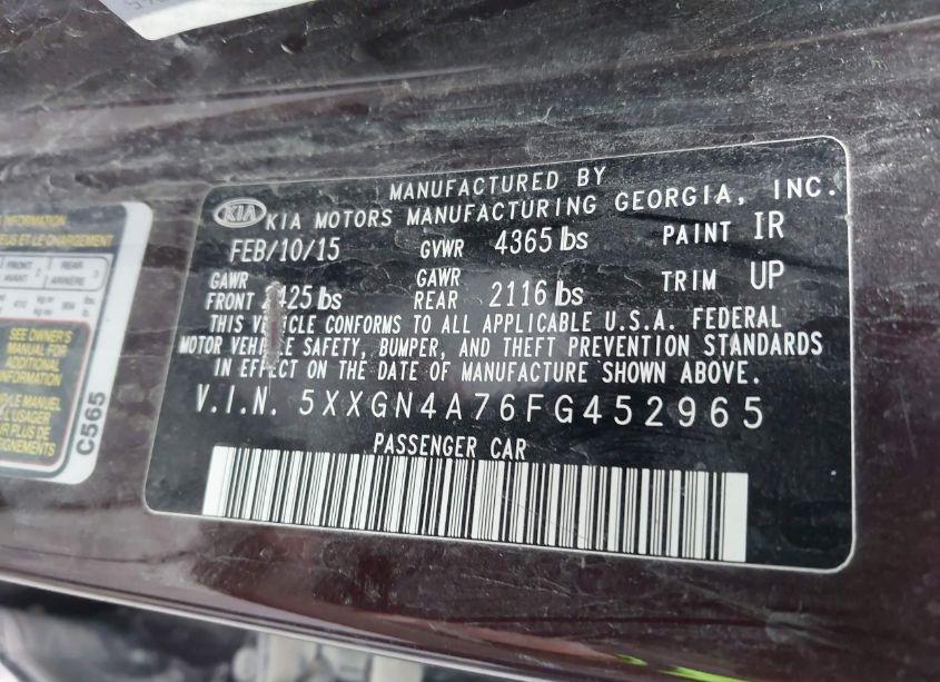 Photo 9 of 2015 Kia Optima EX (VIN 5XXGN4A76FG452965)