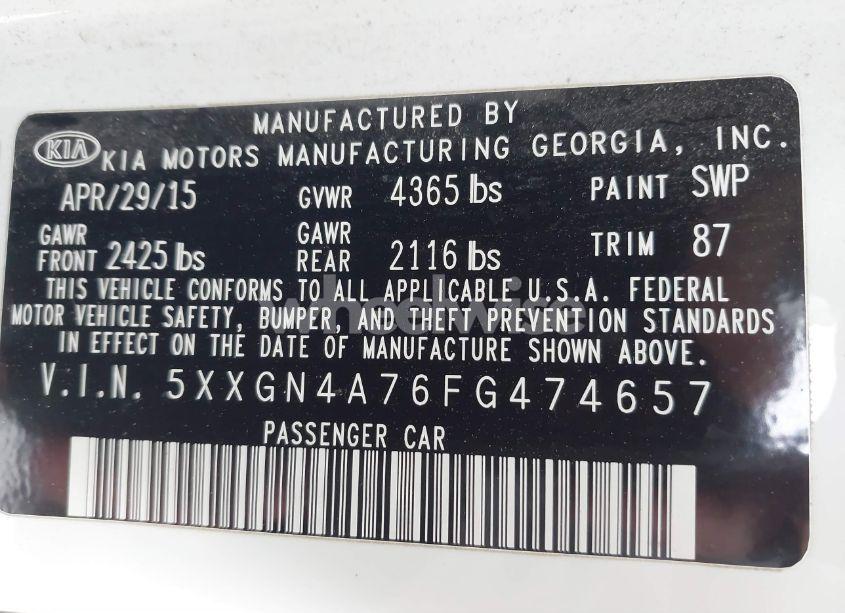 Photo 9 of 2015 Kia Optima EX (VIN 5XXGN4A76FG474657)