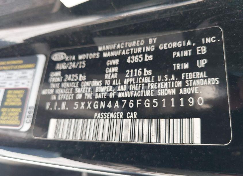 Photo 9 of 2015 Kia Optima EX (VIN 5XXGN4A76FG511190)