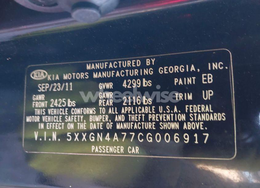 Photo 9 of 2012 Kia Optima EX (VIN 5XXGN4A77CG006917)