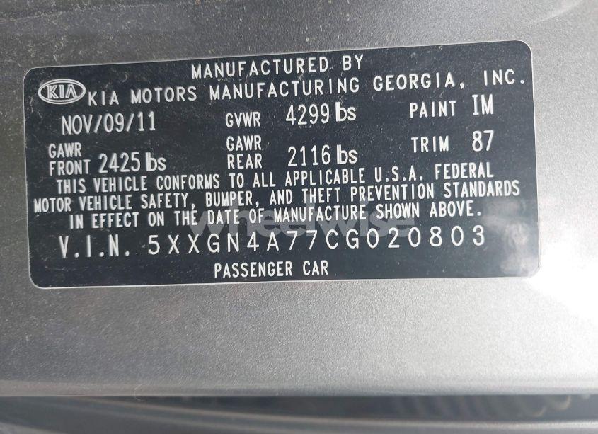 Photo 9 of 2012 Kia Optima EX (VIN 5XXGN4A77CG020803)