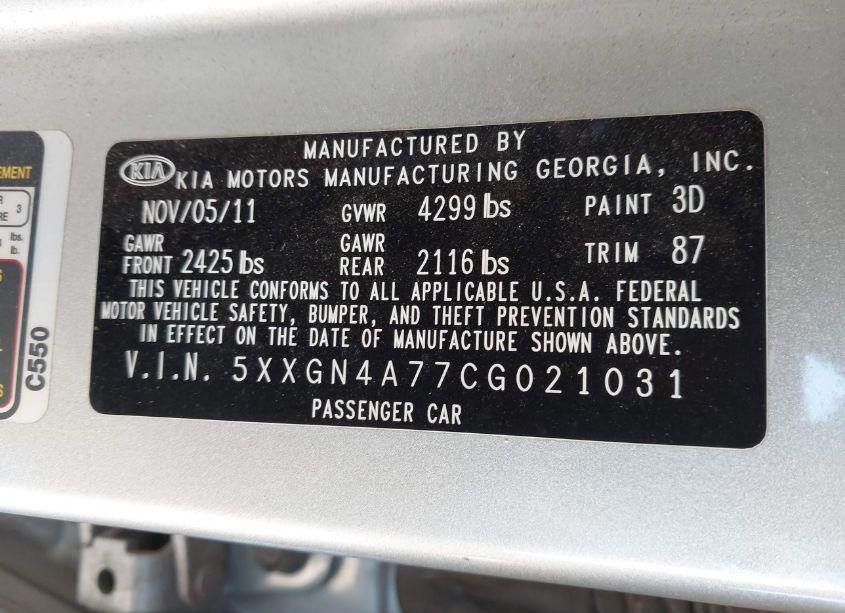 Photo 9 of 2012 Kia Optima EX (VIN 5XXGN4A77CG021031)