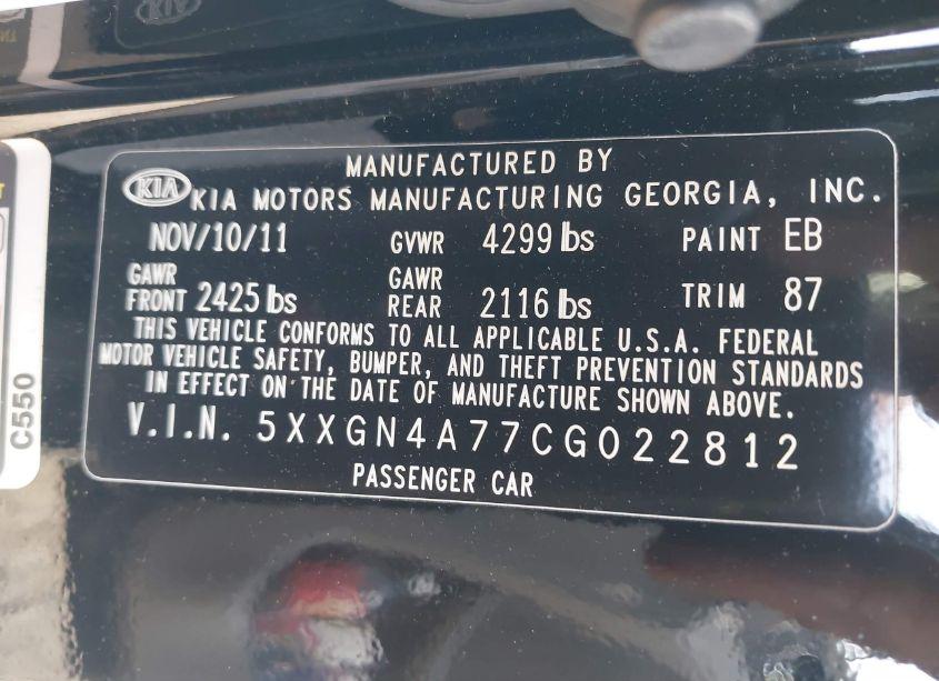 Photo 9 of 2012 Kia Optima EX (VIN 5XXGN4A77CG022812)