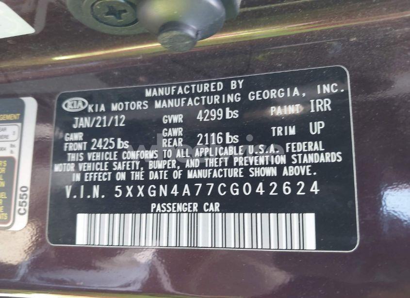 Photo 9 of 2012 Kia Optima EX (VIN 5XXGN4A77CG042624)