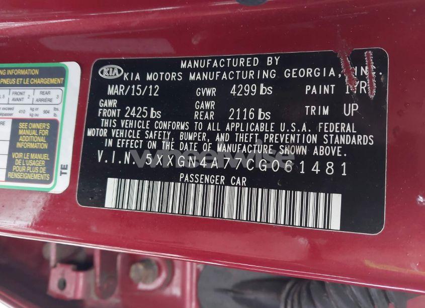 Photo 9 of 2012 Kia Optima EX (VIN 5XXGN4A77CG061481)