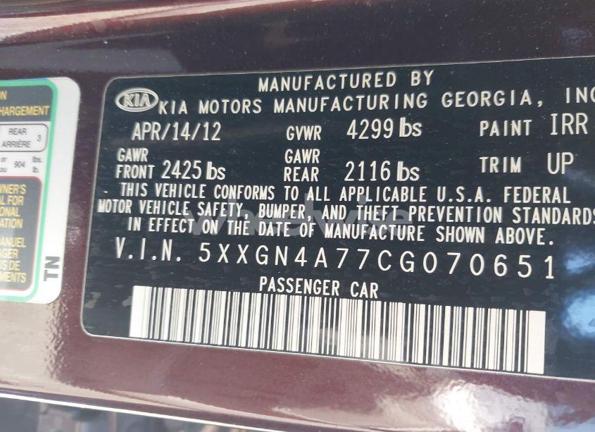 Photo 9 of 2012 Kia Optima EX (VIN 5XXGN4A77CG070651)