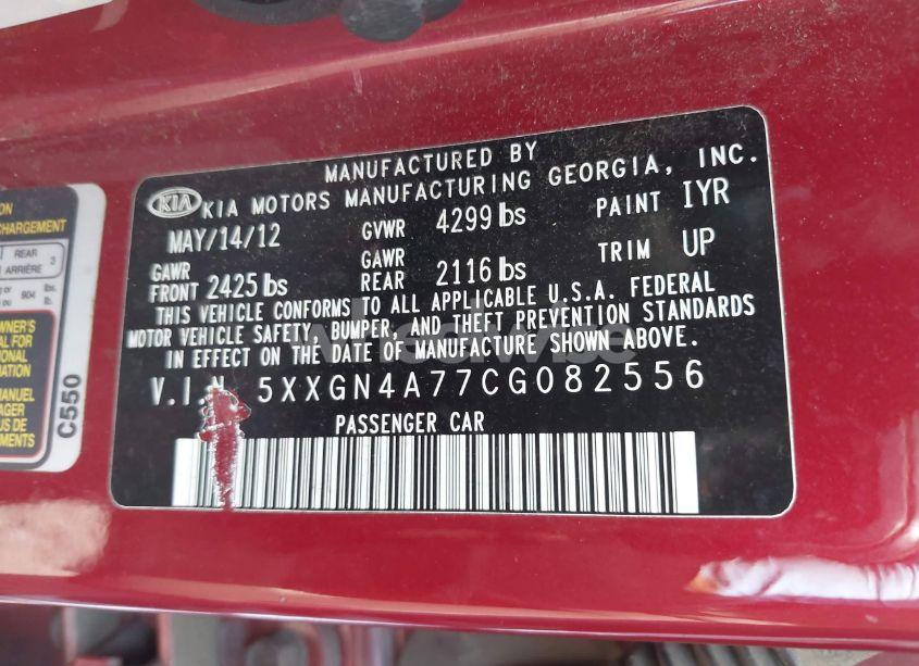 Photo 9 of 2012 Kia Optima EX (VIN 5XXGN4A77CG082556)