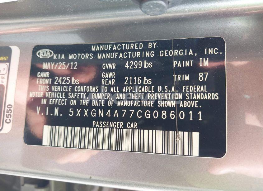 Photo 9 of 2012 Kia Optima EX (VIN 5XXGN4A77CG086011)