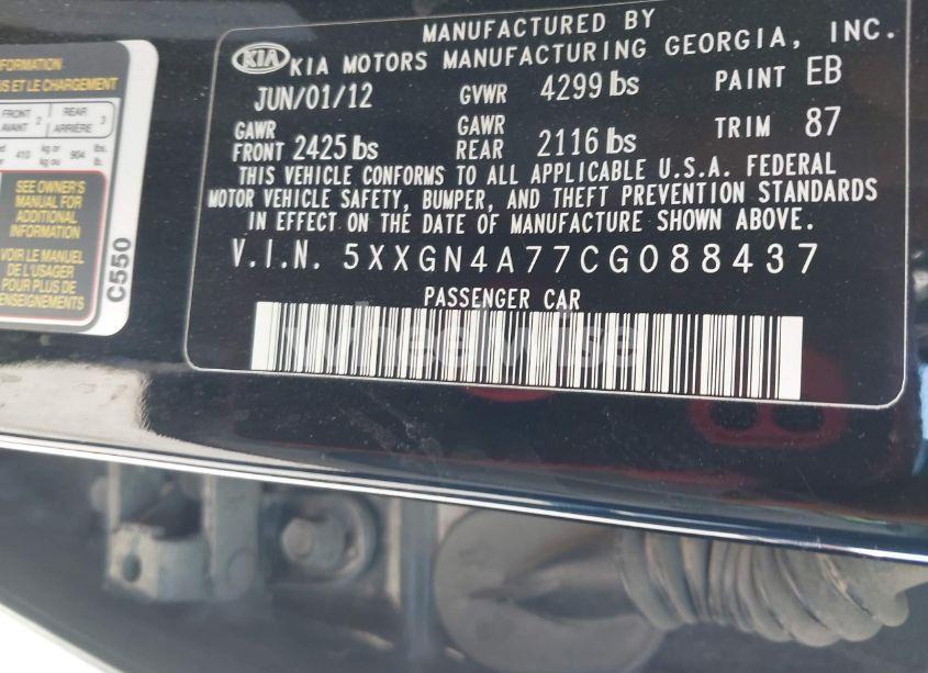Photo 9 of 2012 Kia Optima EX (VIN 5XXGN4A77CG088437)