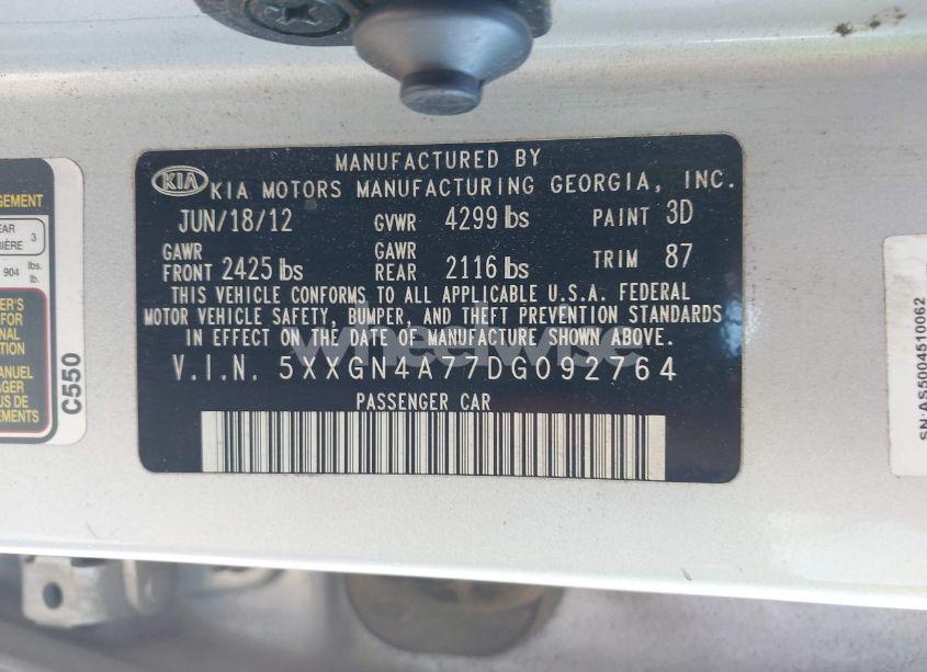 Photo 9 of 2013 Kia Optima EX (VIN 5XXGN4A77DG092764)
