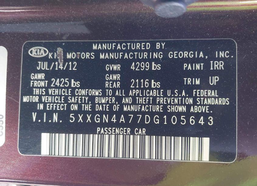 Photo 9 of 2013 Kia Optima EX (VIN 5XXGN4A77DG105643)