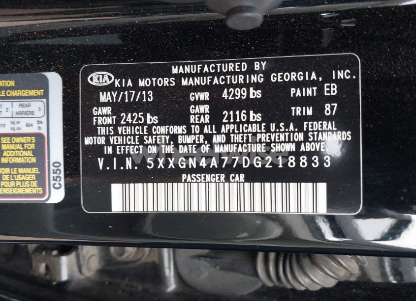 Photo 9 of 2013 Kia Optima EX (VIN 5XXGN4A77DG218833)
