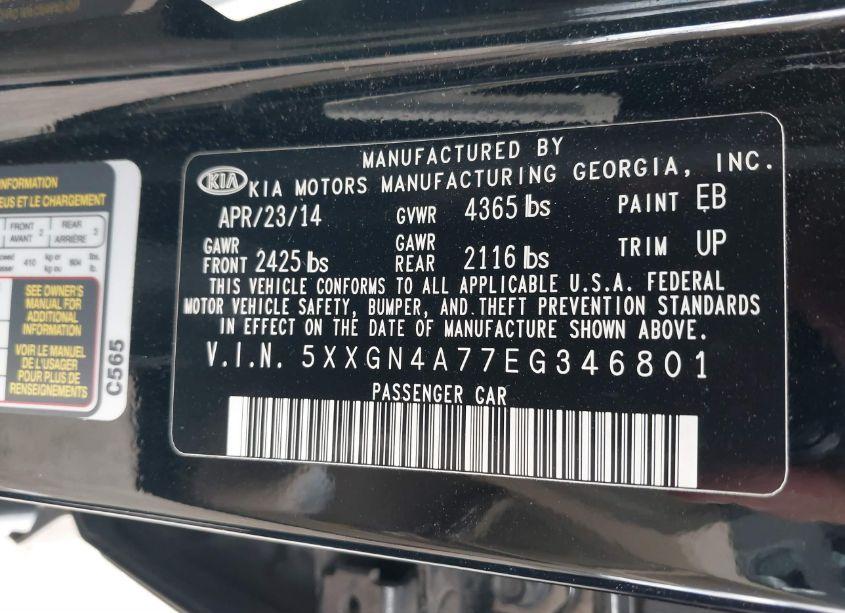 Photo 9 of 2014 Kia Optima EX (VIN 5XXGN4A77EG346801)