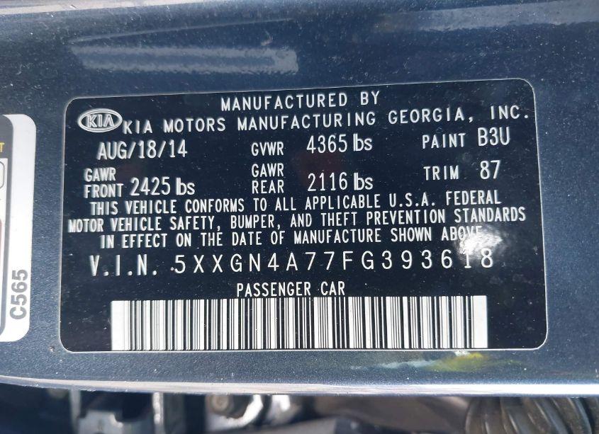 Photo 9 of 2015 Kia Optima EX (VIN 5XXGN4A77FG393618)