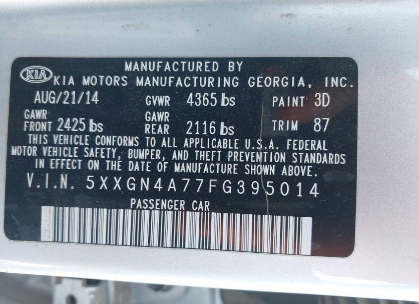 Photo 9 of 2015 Kia Optima EX (VIN 5XXGN4A77FG395014)