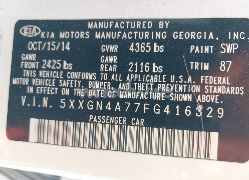 Photo 9 of 2015 Kia Optima EX (VIN 5XXGN4A77FG416329)