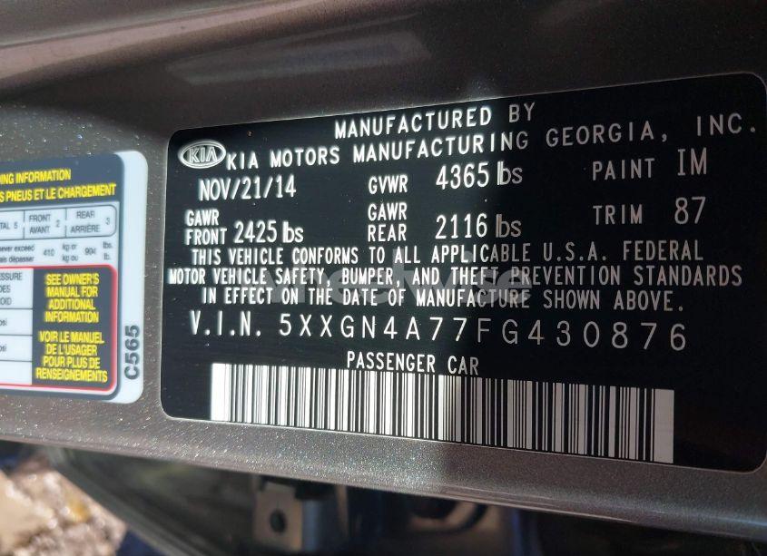 Photo 9 of 2015 Kia Optima EX (VIN 5XXGN4A77FG430876)