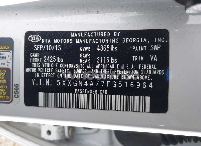 Photo 9 of 2015 Kia Optima EX (VIN 5XXGN4A77FG516964)