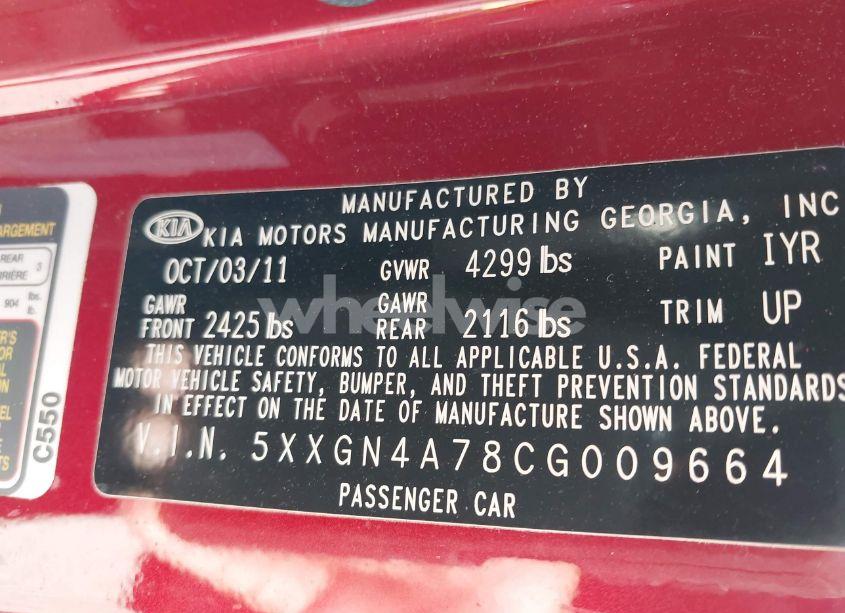 Photo 9 of 2012 Kia Optima EX (VIN 5XXGN4A78CG009664)