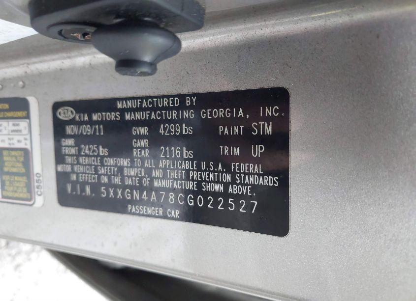 Photo 9 of 2012 Kia Optima EX (VIN 5XXGN4A78CG022527)