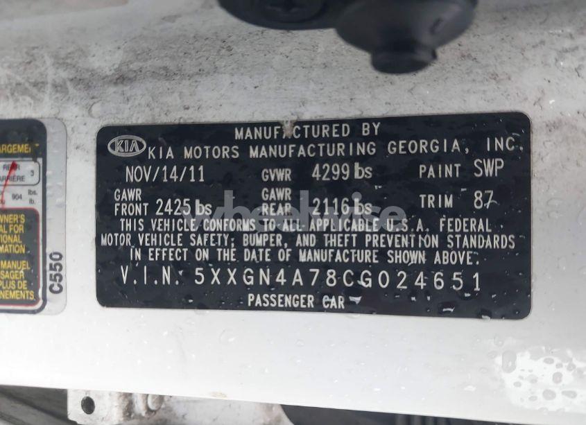 Photo 9 of 2012 Kia Optima EX (VIN 5XXGN4A78CG024651)