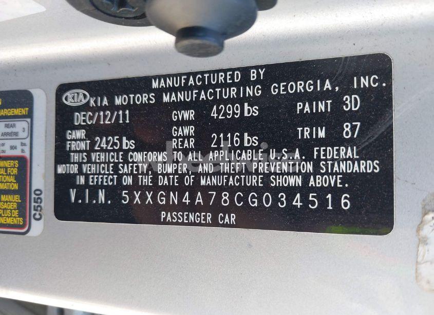 Photo 9 of 2012 Kia Optima EX (VIN 5XXGN4A78CG034516)