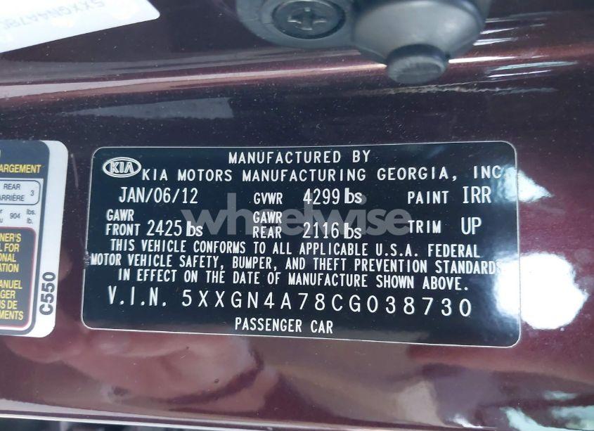 Photo 9 of 2012 Kia Optima EX (VIN 5XXGN4A78CG038730)