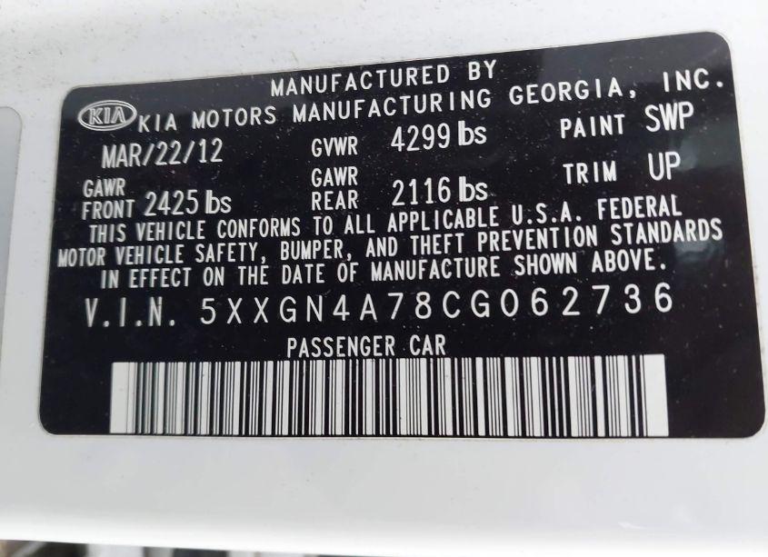 Photo 9 of 2012 Kia Optima EX (VIN 5XXGN4A78CG062736)