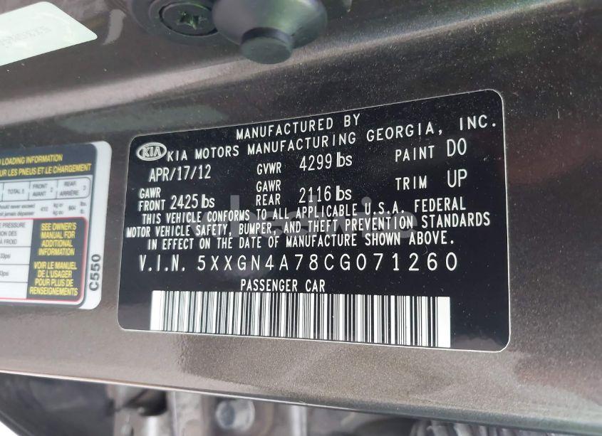 Photo 9 of 2012 Kia Optima EX (VIN 5XXGN4A78CG071260)