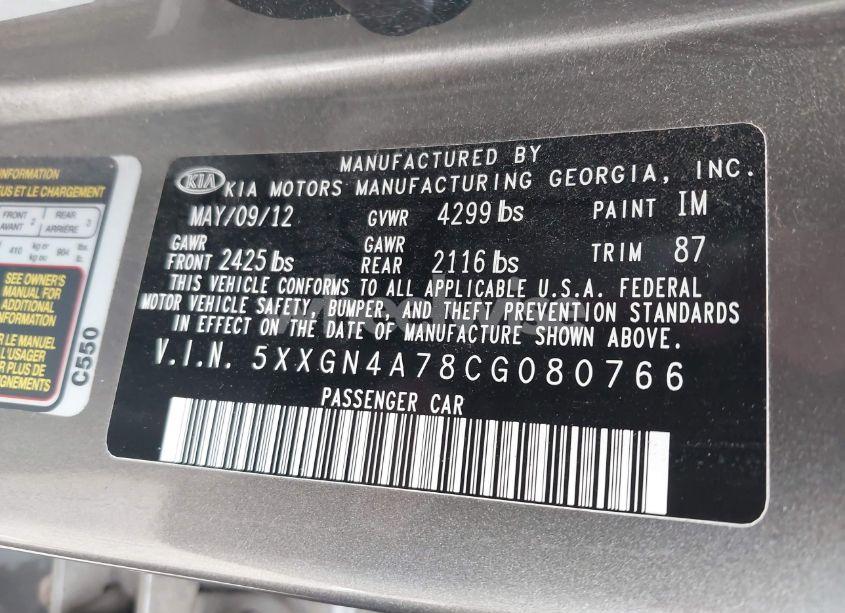 Photo 9 of 2012 Kia Optima EX (VIN 5XXGN4A78CG080766)