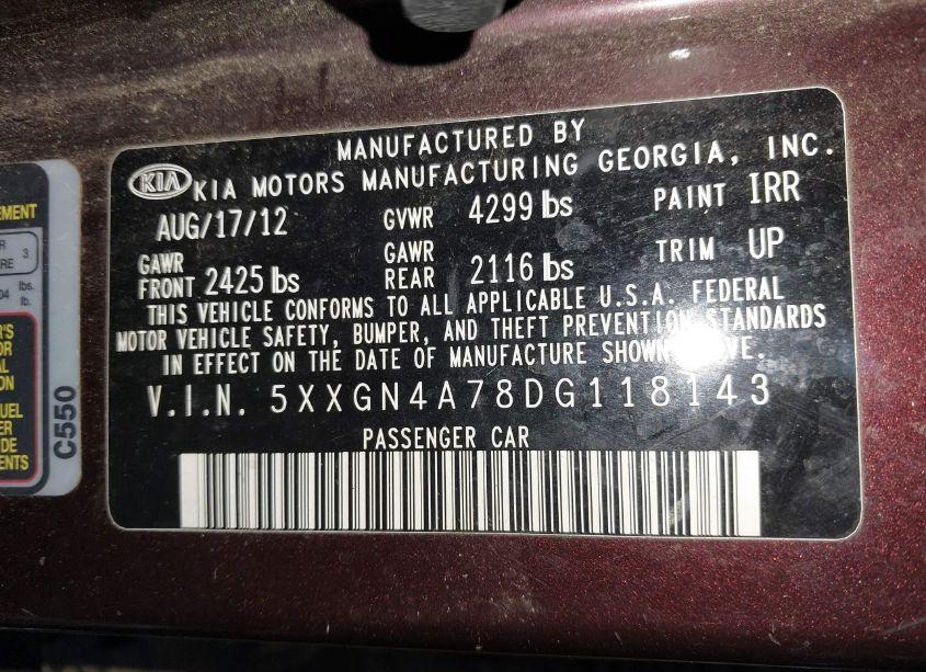 Photo 9 of 2013 Kia Optima EX (VIN 5XXGN4A78DG118143)