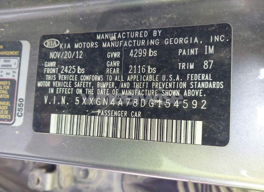 Photo 9 of 2013 Kia Optima EX (VIN 5XXGN4A78DG154592)