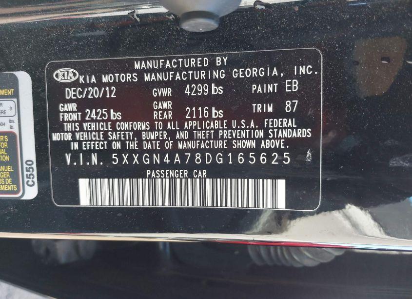 Photo 9 of 2013 Kia Optima EX (VIN 5XXGN4A78DG165625)